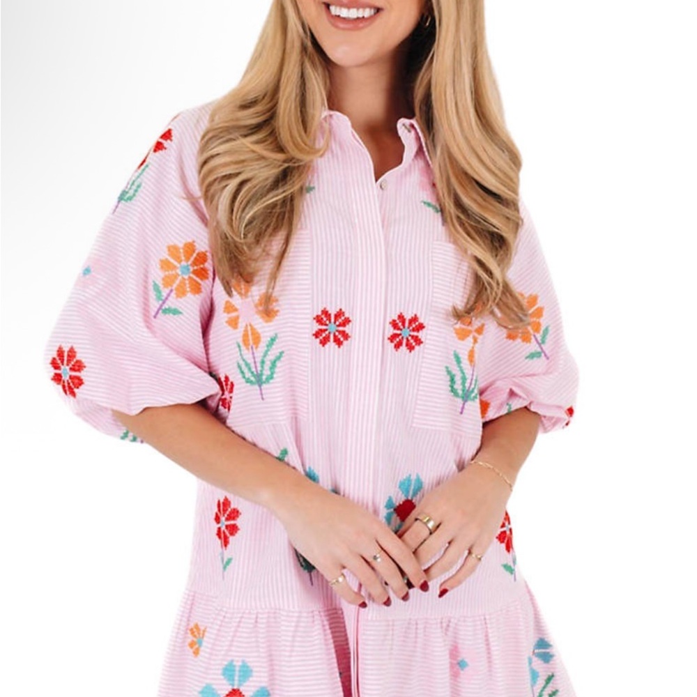 J. Marie Floral Embroidered Pink Dress